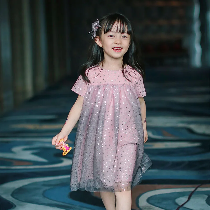 

Tk19067dr Girls' Shirt Customizable Colorful Aurora Star Printed Gauze GIRL'S Dress