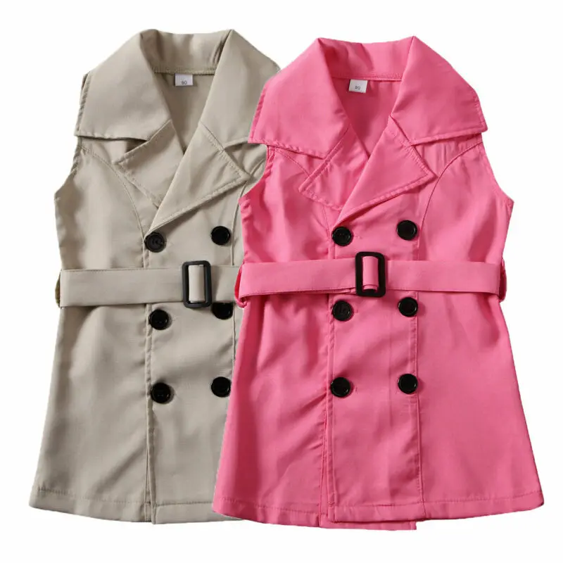 

Sweet Toddler Baby Girl Kids Trench Sleeveless Waistsuit Outfit Clothes Children Trench Kids Girl Outerwear Winter Coats
