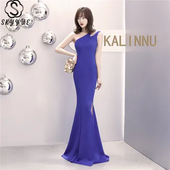 

Skyyue Elegant Mermaid Dress Sleeveless Solid Women Party Dresses One Shoulder Eveing Gown Floor-Length Formal Gowns C082-DS1