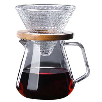 

V60 Pour over Carafe Drip Coffee Pot 500Ml Glass Range Tea Maker Coffee Kettle Brewer Barista Percolator Clear Filter