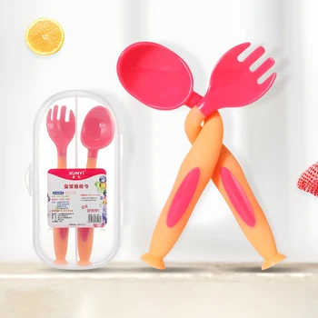 

Hipac Silicon Baby Spoon and Flexible Fork Soft Flexing Angle Suitable for Toddlers Children Learn to Eat Safely