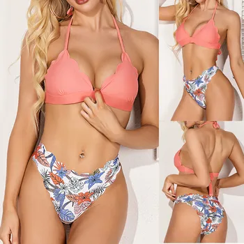 

Swimming Suit For Women Swimwear Tube up Two Pieces Print Bikini Push-Up Bathing Suit Biquini Swimsuit Summer Beachwear 2020 #25