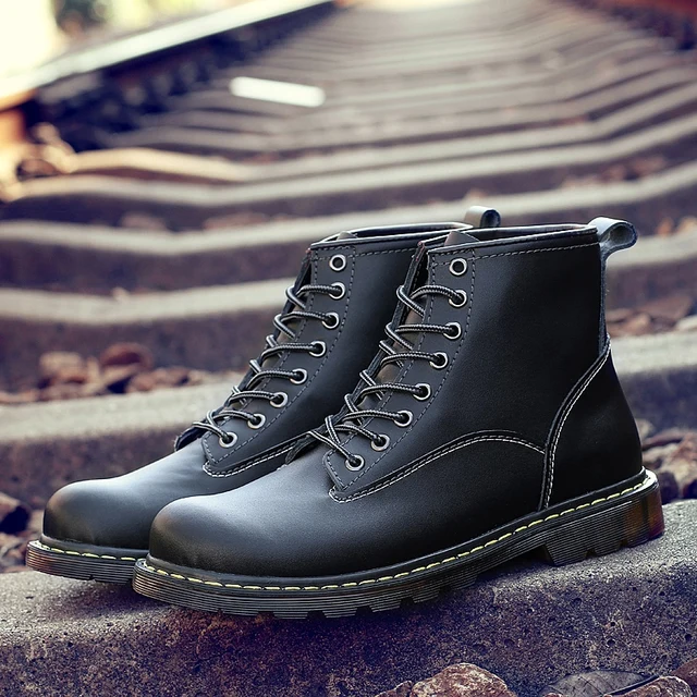 Mens Ankle Boot Martin Winter Boot Biker Boot for Men Leather Genuine Chelsea Boot Fashion Platform Boot Designer Chunky Boot 47 Black