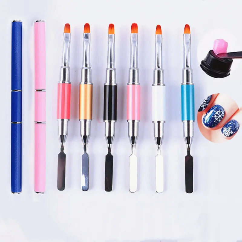 Nail Acrylic Brush Dual Head Art Drawing Pen Stainless Steel UV Gel Extension Gradient Painting Removal Spatula Stick | Красота и