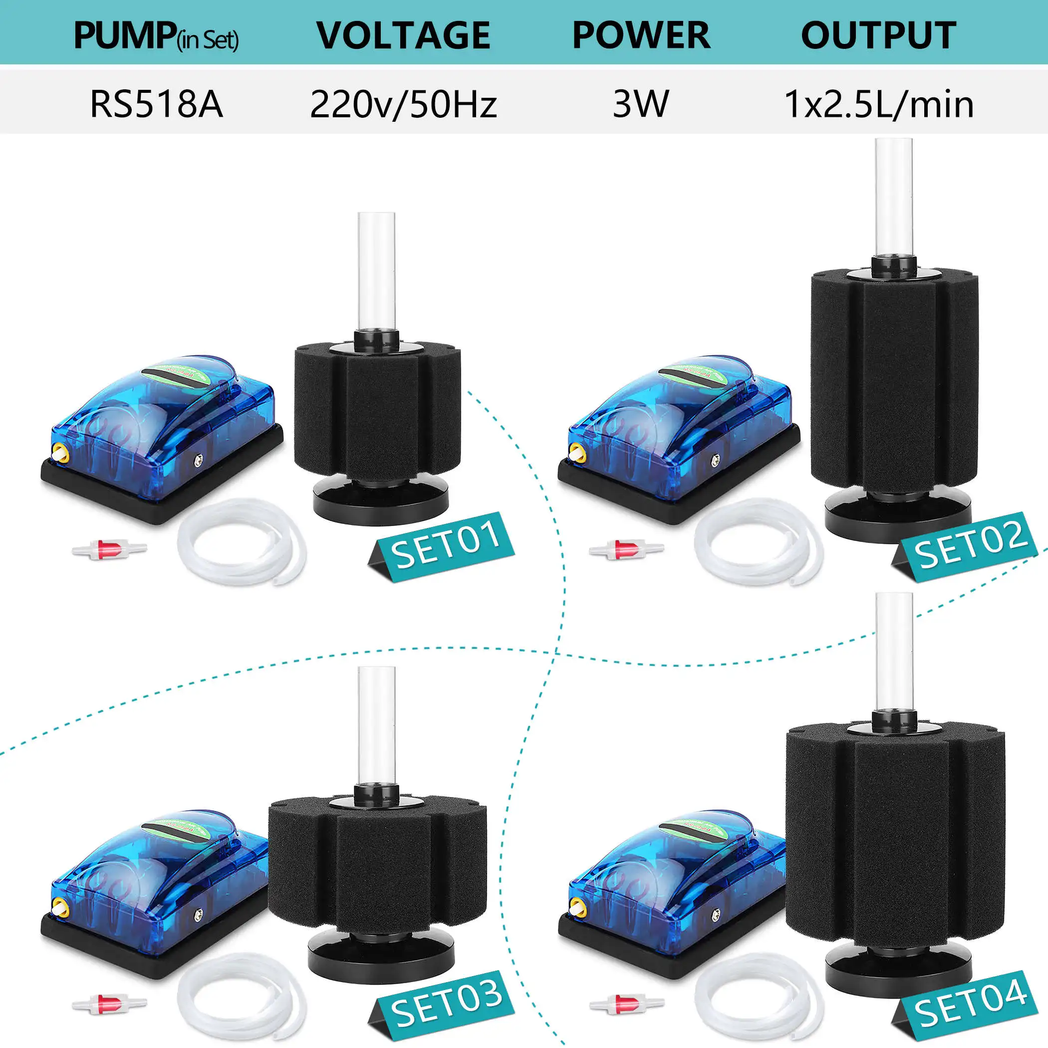 220V Aquarium Bio Sponge Filter Kit Serbatoio Di Pesce Pompe Ad Aria Valvole Di Ritegno A Tubo Per Betta Fritta Gamberetti Fish Tank - Sg