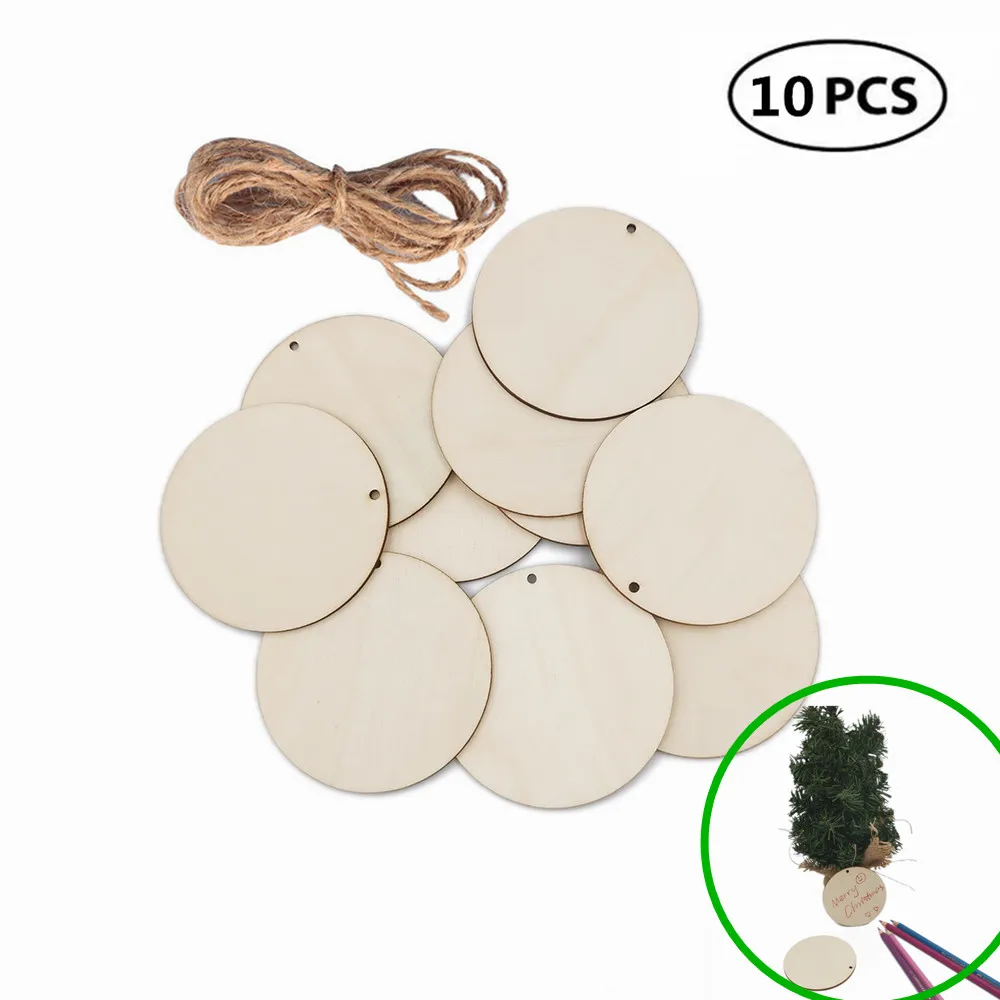 Круглые деревянные диски с отверстиями для рукоделия подвесные украшения 10 шт. 8