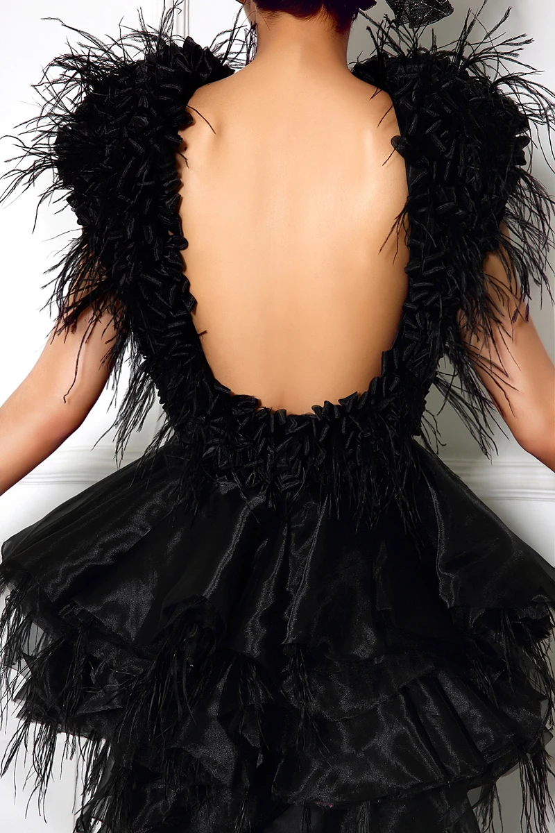 Vestidos Longos De Festas Новое Черное длинное платье с перьями, торжественное платье с высоким Боковым Разрезом, уникальные Вечерние платья подружки невесты