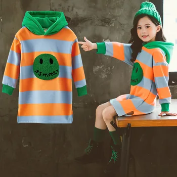 

Grls hoodies Winter Kids hoodie dress sudaderas nina pull homme 2019 Stripe long tops Fleece inner thicken shirts girls clothes