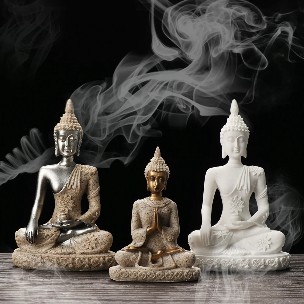 

1PC Thailand Sandstone Hand Carved Figurine Meditation Buddha Statue Buddhism Sculpture Fengshui Home Decor Craft