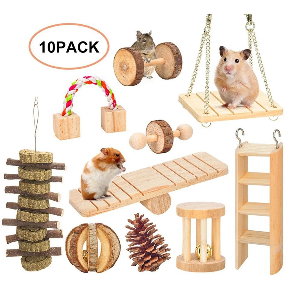 

Mini Playing Birds Teeth Care Parrot Small Animals Bell Wood Chew Toys Set Rabbit Balls Hamster Molar Exercise