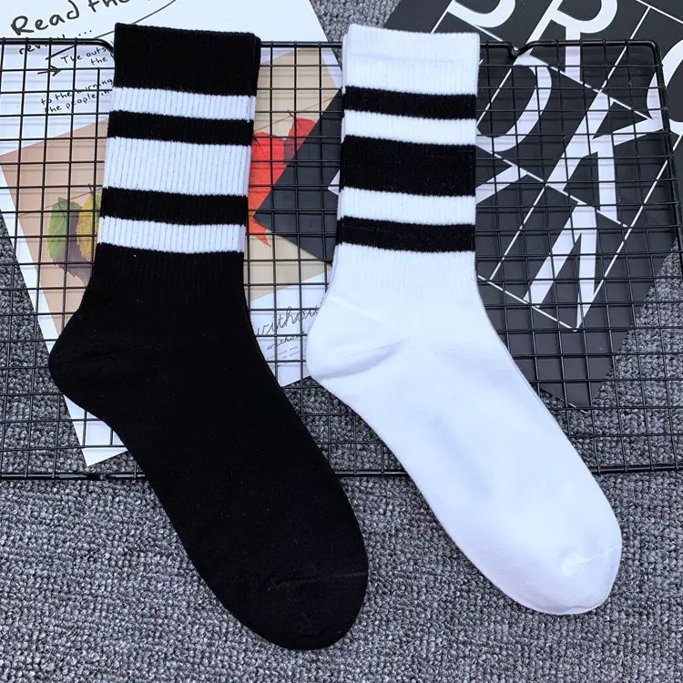 Простые хлопковые носки до середины икры для взрослых, три полоски, Зебра, белые, черные полосы, линия, полоса, Ретро стиль, модные, трендовые, винтажные