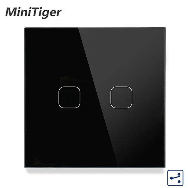 2 gang 2 way black Minitiger, стандарт ЕС/Великобритании, серое Хрустальное стекло 1/2, 2 способа, сенсорный выключатель, панель, сенсорный выключатель, светильник, настенный, только сенсорный, функциональный переключатель - Цвет: 2 gang 2 way black