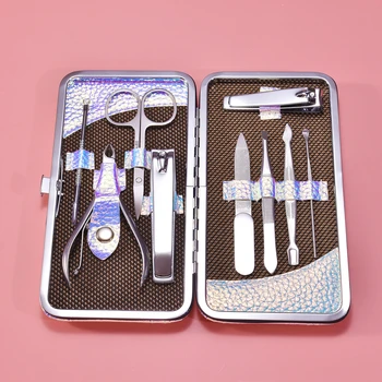 

BEAUTYBIGBANG 9Pcs Clipper Nipper Cutter Scissors Tweezers With Case Stainless Steel Manicure Kit Nail Manicure Set