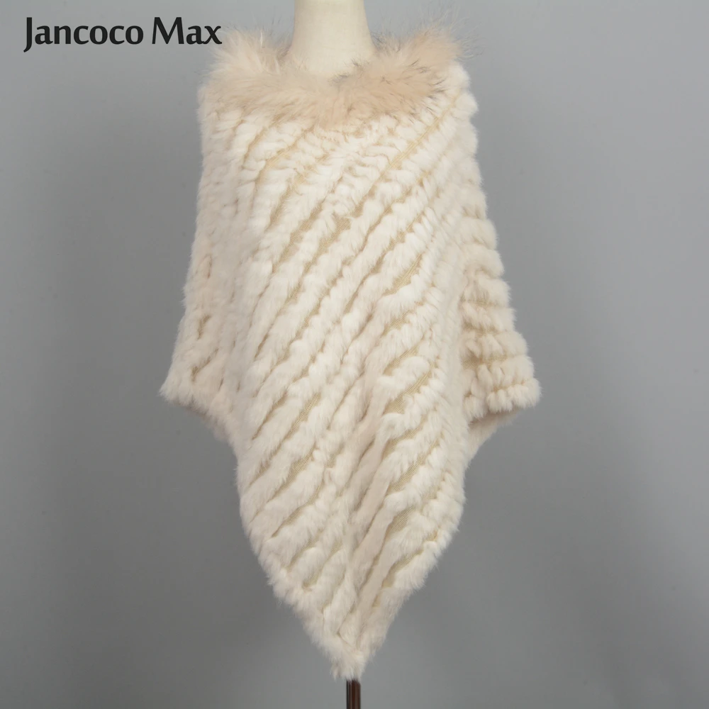 Jancoco Max 2019 Новое поступление Настоящее кроличье меховое Вязаное пончо воротник из