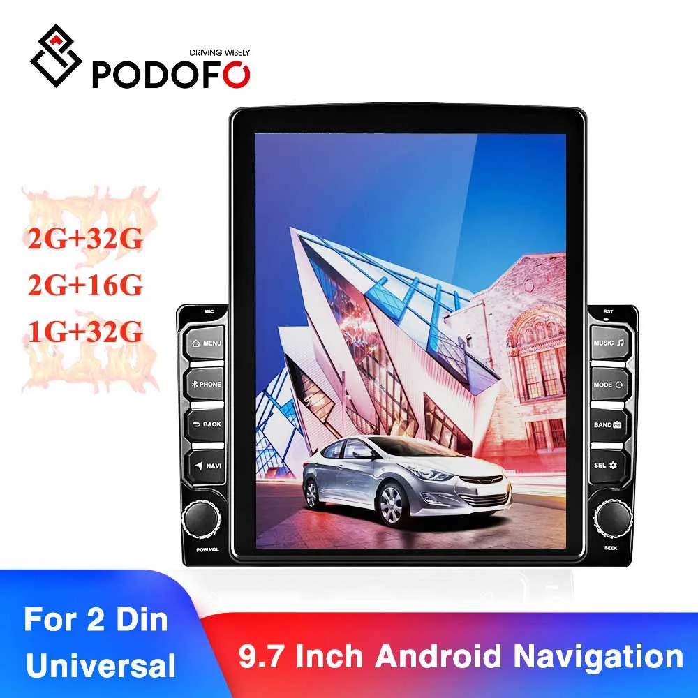 Podofo Android 2 Din Car Stereo For Universal Multimedia Player GPS RDS Radio Wifi Quad Core 9.7