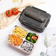 Lunch Box Plastic Four Seperated Adult Students Bento Lunch Box English Simple Buckle Pull Container