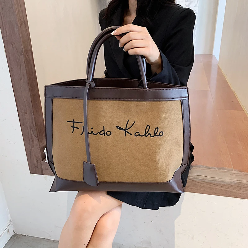 All-Match Large-Capacity Ladies 2021 Popular New Female Tide Letter Fashion Canvas Autumn Handbag Net Red One-Shoulder Tote Bag