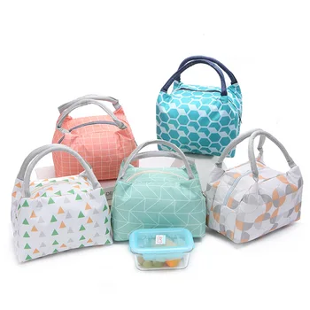 

Unisex Simple Style Lunch Bag Geometric Printing Lunch Box Storage Bag Food Heat Preservation Cold Insulation Bento Pouch