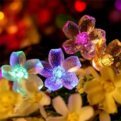 Guirlande solaire LED imperméable avec fleurs de cerisier, éclairage décoratif, idéal pour un mariage, une pelouse, un jardin, un Patio ou un arbre de noël 