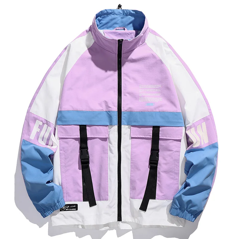 

Men Harajuku Patchwork Jackets Coats 2023 Autumn Streetwear Vintage Windbreaker Korean Men Bomber Jackets Zipper Coat