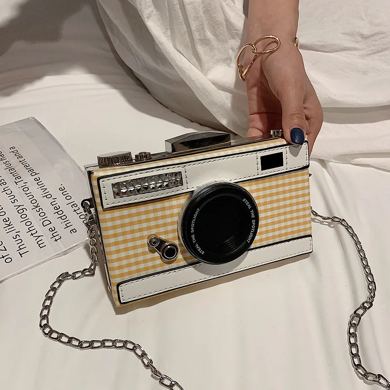

Creative personality camera design small square bag fashion lattice shoulder bag wild texture chain messenger bag female