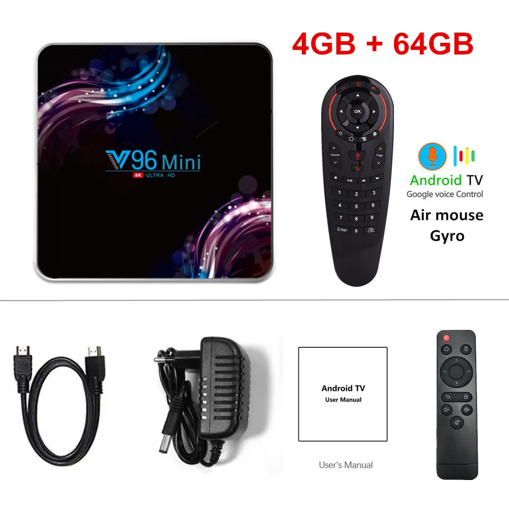 V96 мини ТВ коробка Android 9,0 Allwinner H6 4 ядра, 4 Гб 128 6K H.265 Wi-Fi V96mini 32 ГБ/64 Гб Smart tv Box HD Netflix Youtube - Цвет: 4G64G G30 voice