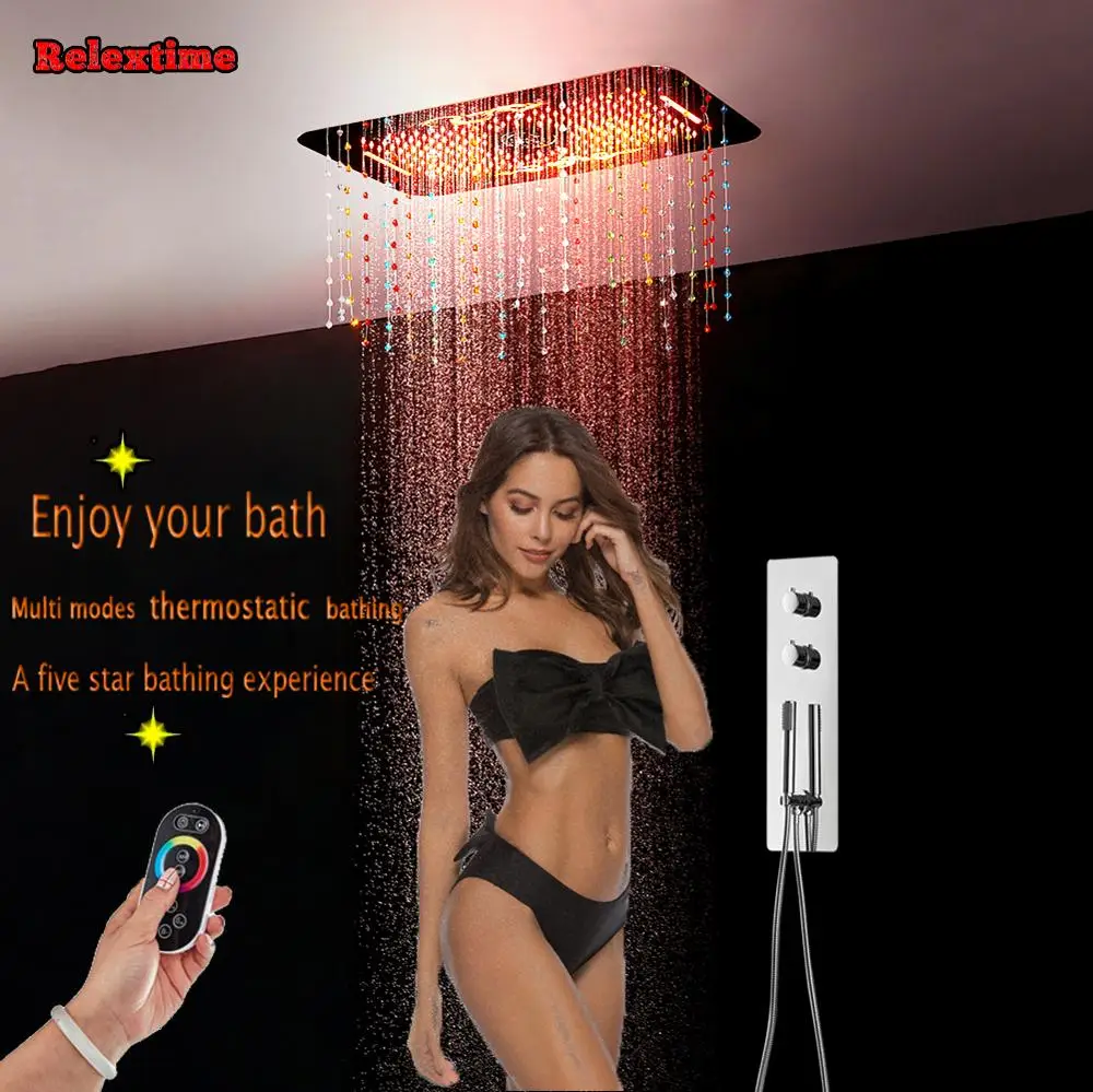 Crystal Pendant LED Ceiling Shower Head Rain Misty Bathroom Concealed Thermostatic Ducha Faucet torneiras do banheiro | Обустройство