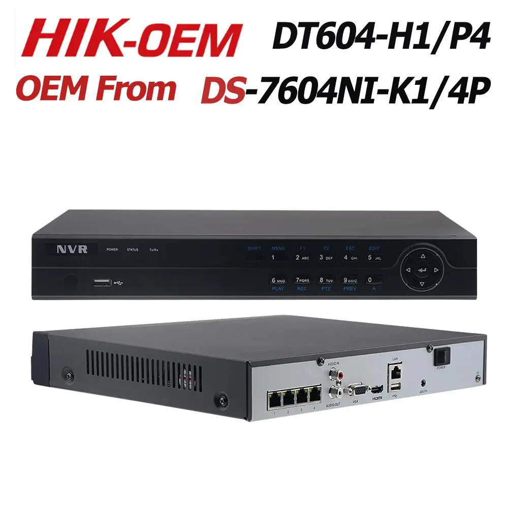 Hikvision OEM NVR DT604 H1/P4 = DS 7604NI K1/4P 4CH POE 8MP 4K запись для камеры безопасности сетевой