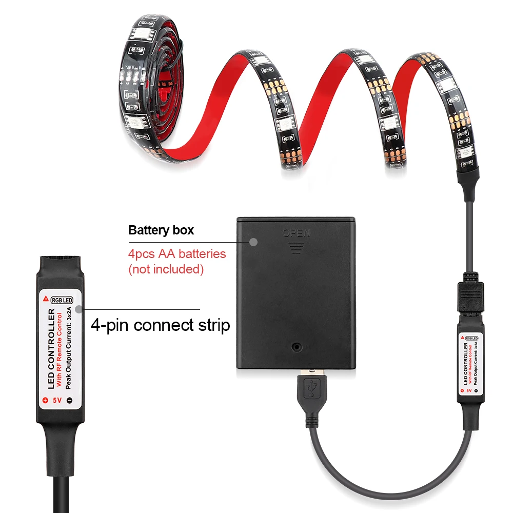 5V Светодиодная лента на батарейках 5050 USB Гибкий ТВ Настольный экран фоновое освещение с RF 17Key пульт дистанционного управления Водонепроницаемый