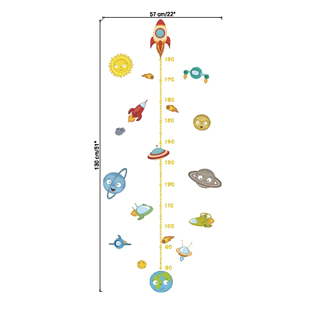 Planet Height Stickers Children Measurement Height Adhesive Paper Bedroom Living Room Background Wall PVC Environmentally Friend