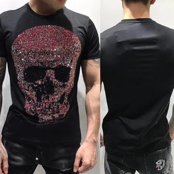 

PPFRIEND Men T-shirt Men Printed Diamond Pattern Skulls Summer Tshirt Men Ribbed O-neck Fashion Pattern Streetwear Homme