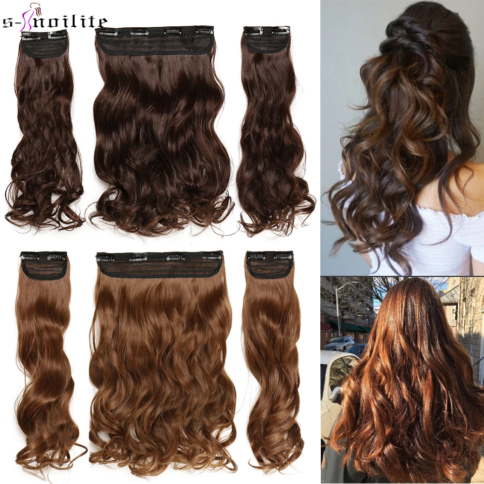 For Sale Clip-In Hair-Extension Hair-Pieces SNOILITE Synthetic-Clip Brown Wavy Black Natural 20inch rZKV8BllR