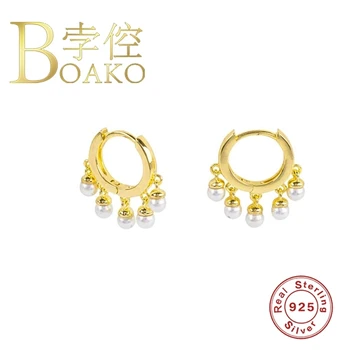 

BOAKO 925 Silver Earrings Earrings Tassel Short Earrings For Women Drop Pendientes Plata Pearl Silver/Gold Jewelry
