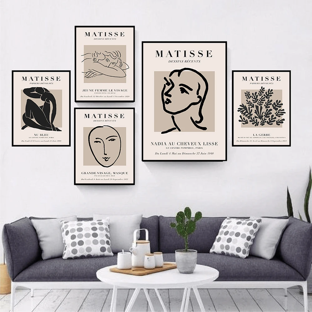 

FLORID Henri Matisse Abstract Painting Minimal Illustration Wall Art Canvas Vintage Poster Beige Wall Picture for Living Room