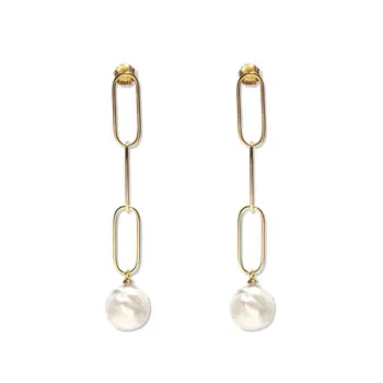 

Lii Ji Baroque Pearl 925 Sterling Silver Gold Color Earrings Freshwater Pearl 11-12mm Long Stud Earring For Wedding Party Gift