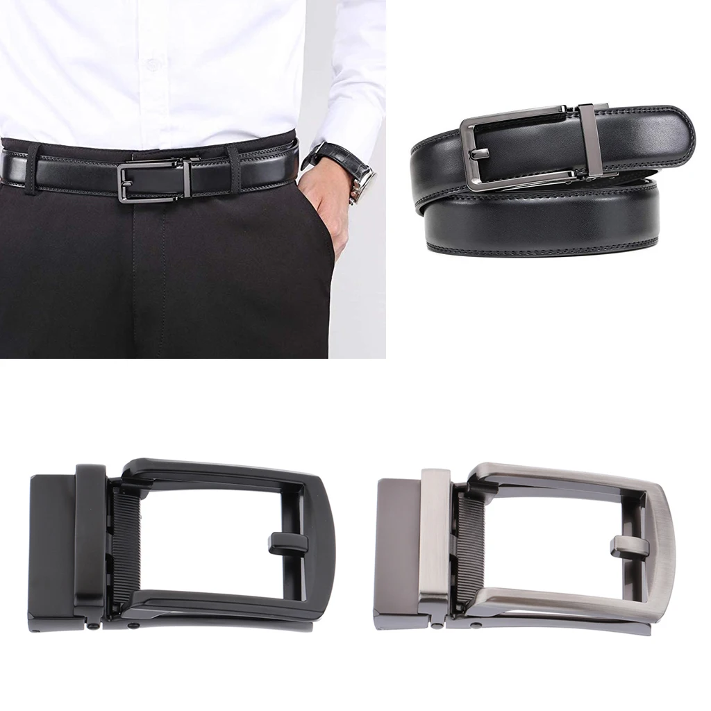 Mens Solid Buckle - Automatic Ratchet Leather Belt Buckle Only for 3.5cm/1.38in Leather Strap