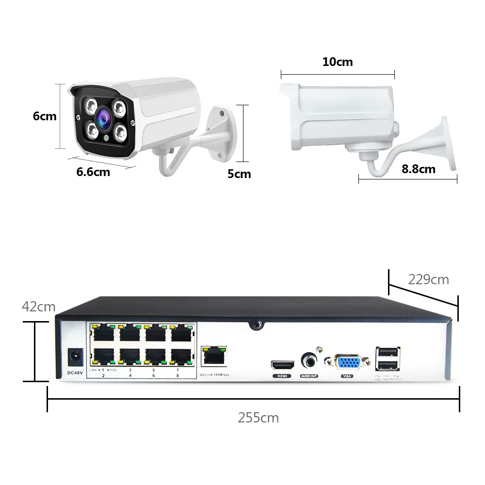 H.265 8CH 5MP POE Kit de sistema de seguridad CCTV al aire libre 1080P impermeable NVR P2P IP Cam H