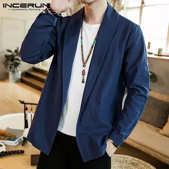 

Men Outerwear Retro Solid Cotton Lapel Long Sleeve Cardigan Streetwear Casual Chinese Style Men Trench Coats INCERUN 2020 S-3XL