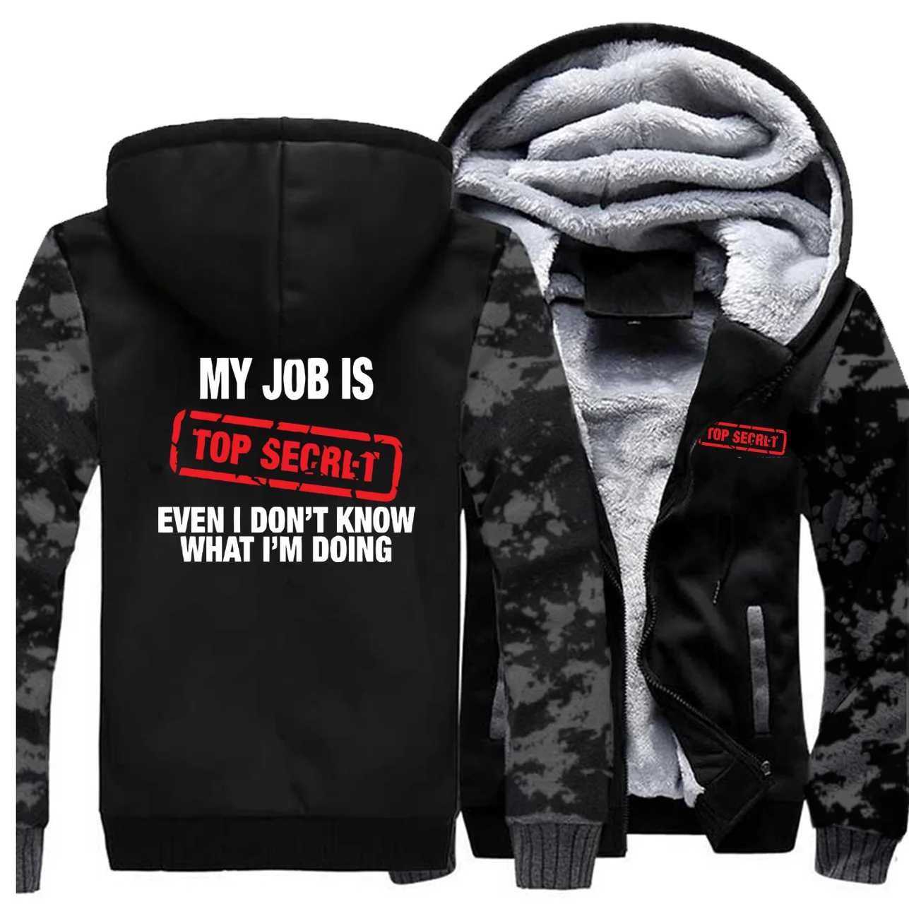 Забавный принт с буквами MY JOB IS TOP SECRET Мужская толстовка зимнее толстое пальто уличная хип хоп мужские куртки модные брендовые Топы