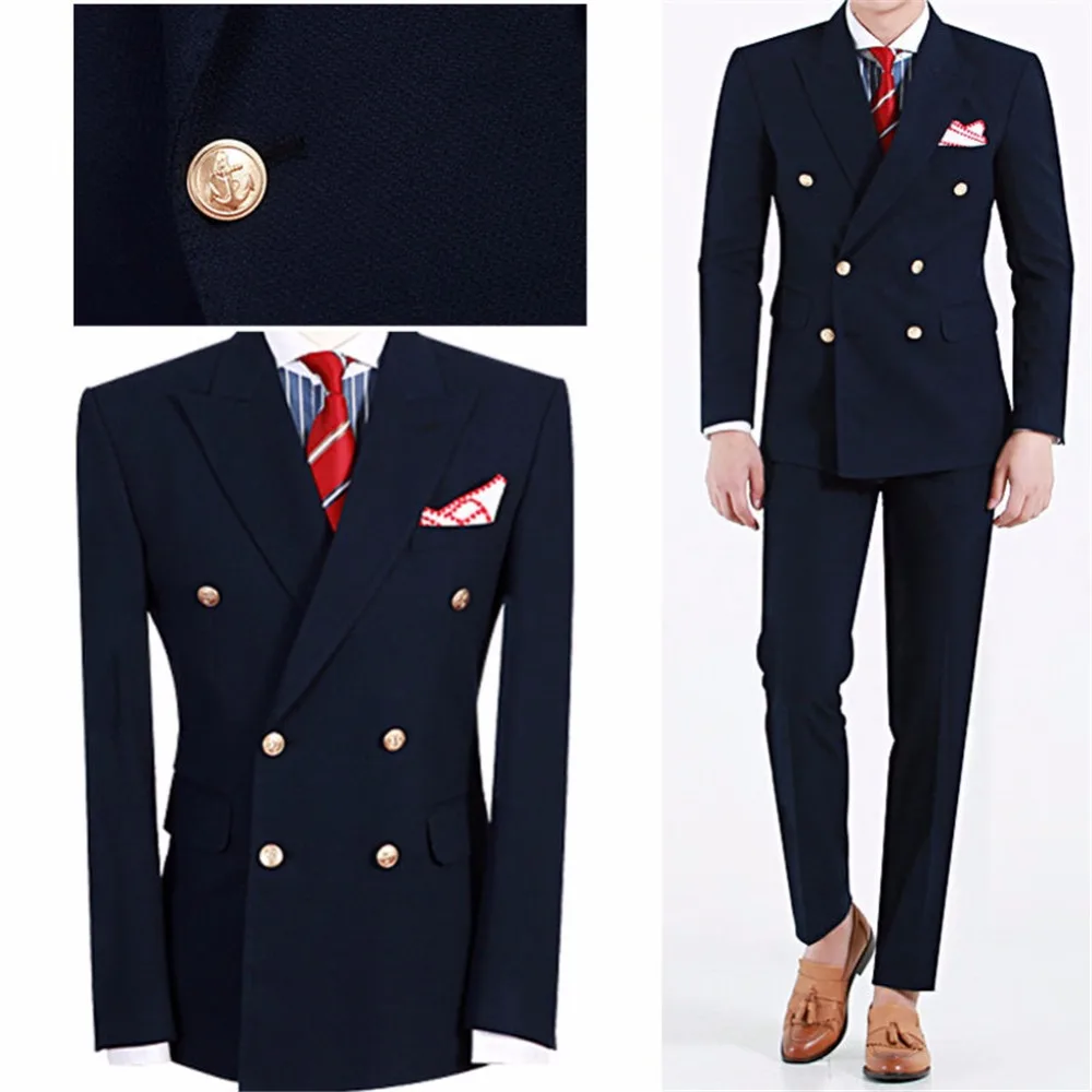 

Latest Design Fashion Terno Masculino Navy Blue Peaked Lapel Double Breasted Suits 2 Pieces(Jacket+Pant)