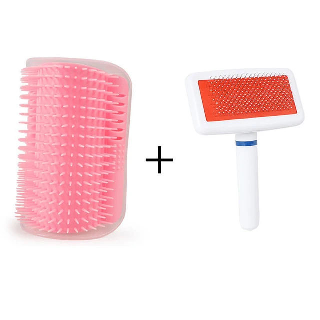 Pet Supplies for Self Groomer Wall Brush Corner Cat Massage Self Groomer Comb Brush with Catnip Cat Rubs with A Tickling Comb Pink-comb