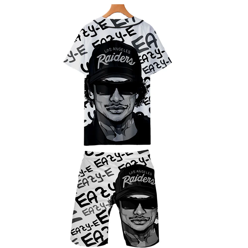Гангста рэп Eazy E модные мужские рубашки+ шорты комплект Летняя Повседневная рубашка с принтом Homme Короткий Мужской костюм наборы плюс размер дропшиппинг