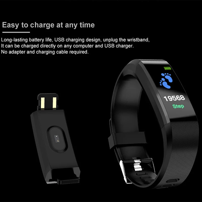 In Stock ! 115 Plus Smart Band Fitness Tracker Bluetooth Smart Watch Bracelet Heart Rate WristBand USB Charge Fit Bit Pulseira
