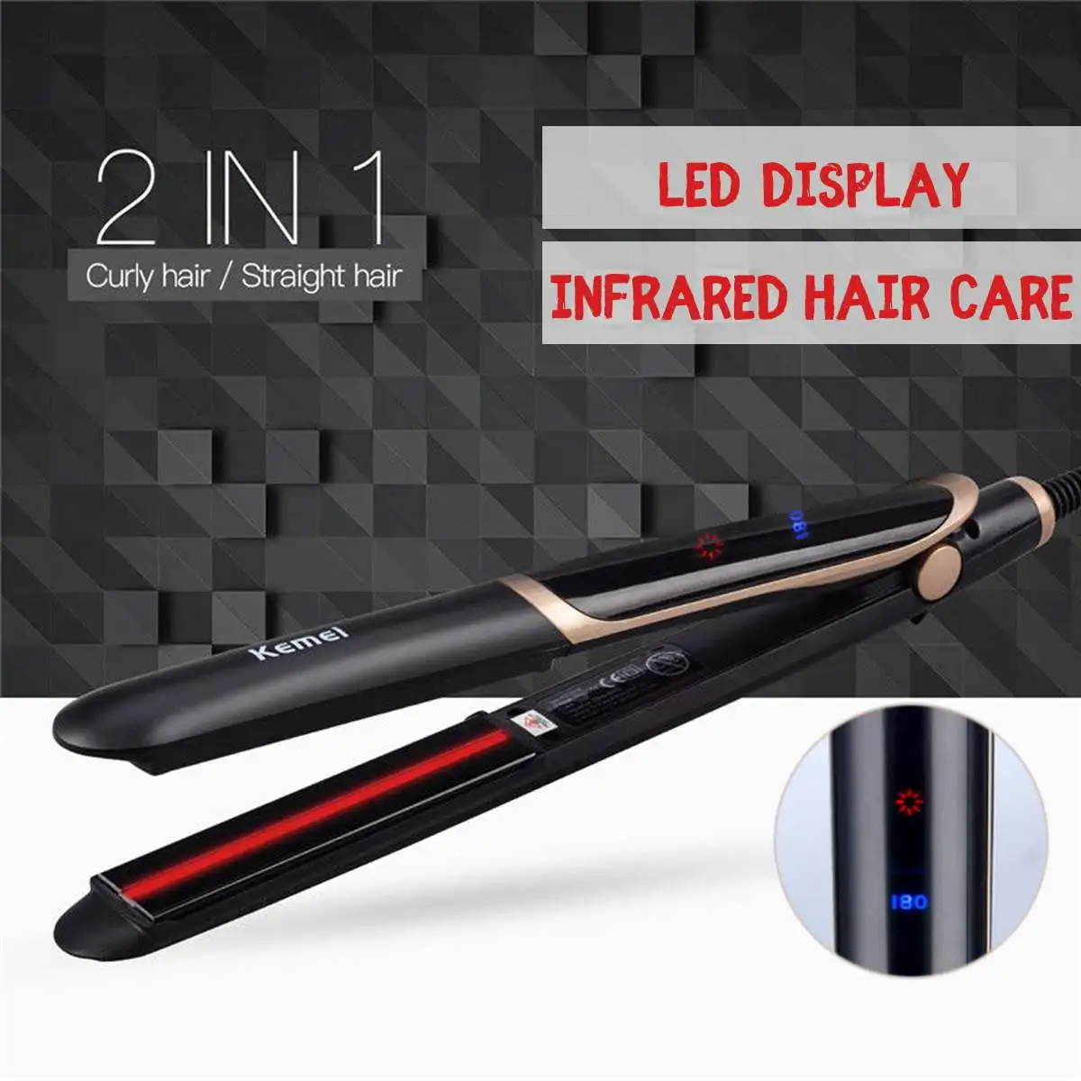 

Kemei LCD Display Professional Hair Straightener Curler Hair Flat Iron Infrared Hair Straighting Curling Iron Corrugation