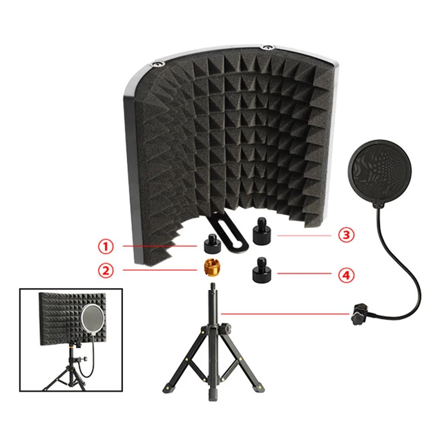 Bouclier d'isolation de microphone avec support, plaque insonorisée, mousse  acoustique, panneau de mousse, voix statiques de studio, 3 panneaux -  AliExpress