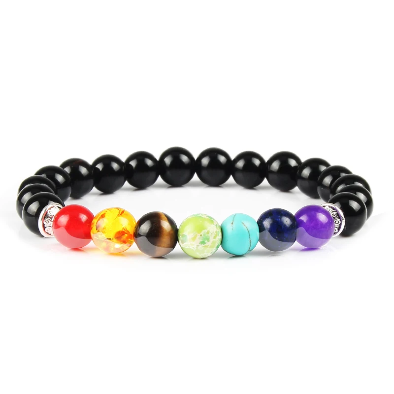 

Charm Natural Stone Matte Lava 7 Chakra Bracelets Yoga Balance Beads Buddha Prayer Elastic Bracelet Women Men pulseira masculina