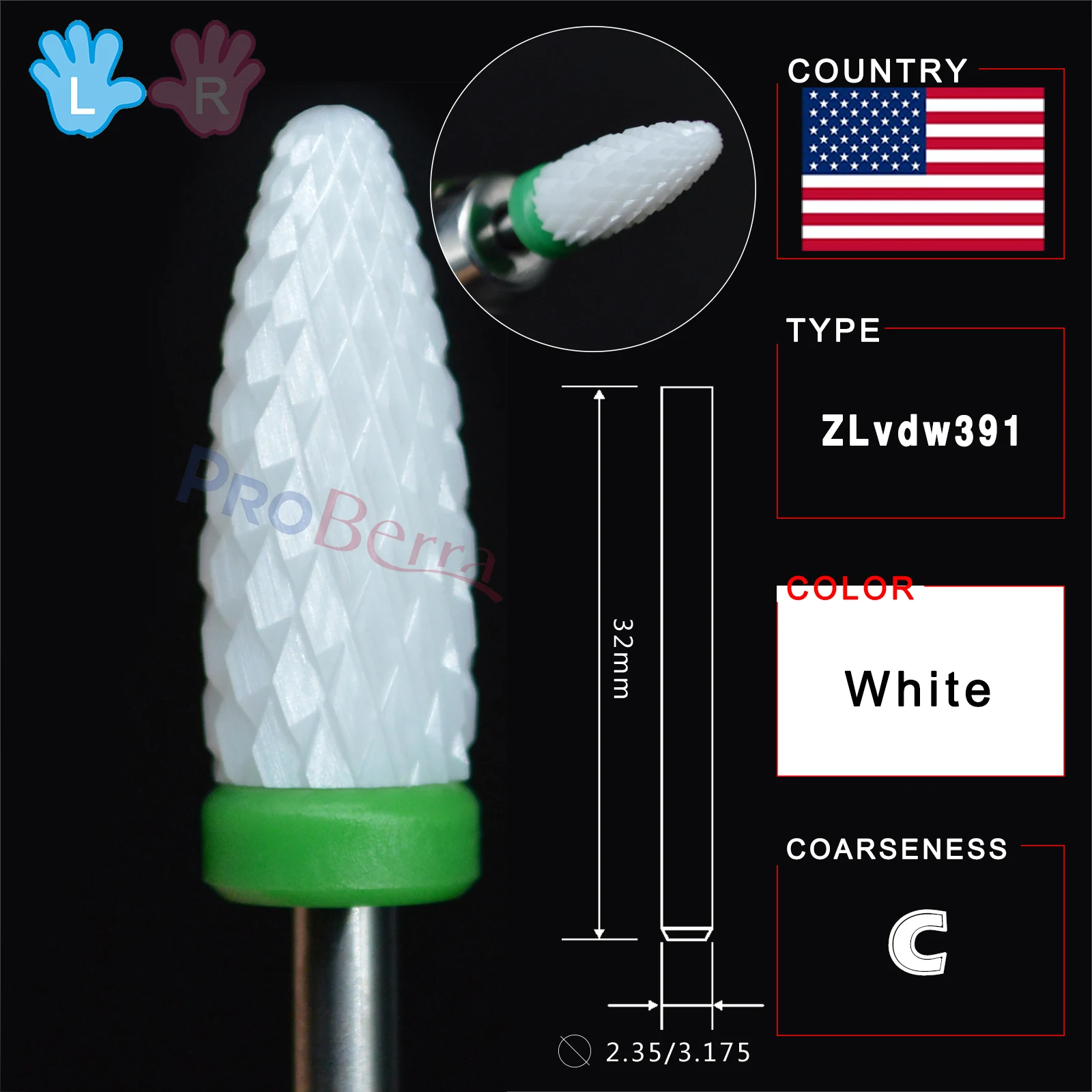 RolinStar White Ceramic Left Handed Person Flame Bit designated milling cutters removel gel polish varnish Nail Drill Bit 2