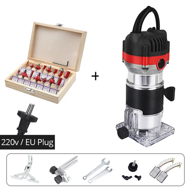800w 30000rpm Wood Router Tool Combo Kit Electric Woodworking Machines Power Carpentry Manual Trimmer Tools With Milling Cutter Router and Cutter
