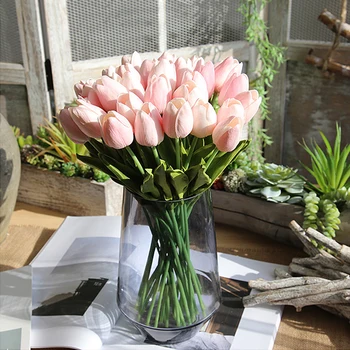 

1/10/100Pcs Tulip Home Decoration Artificial flowers Pink/Green/Orange/Light purple/Red/White/Yellow Fake flowers 1Pcs/1Head D40