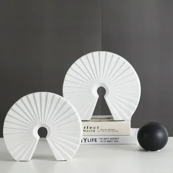 

New Chinese style white sector ceramic pendants modern decoration hotel model room creative handicraft home decoration